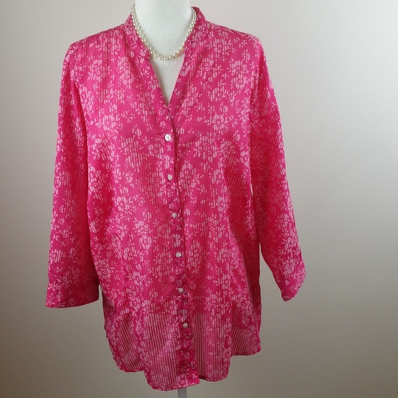 Sag Harbor Tops - Sag Harbor Flowery Long Sleeve Pink Blouse Sz 1x